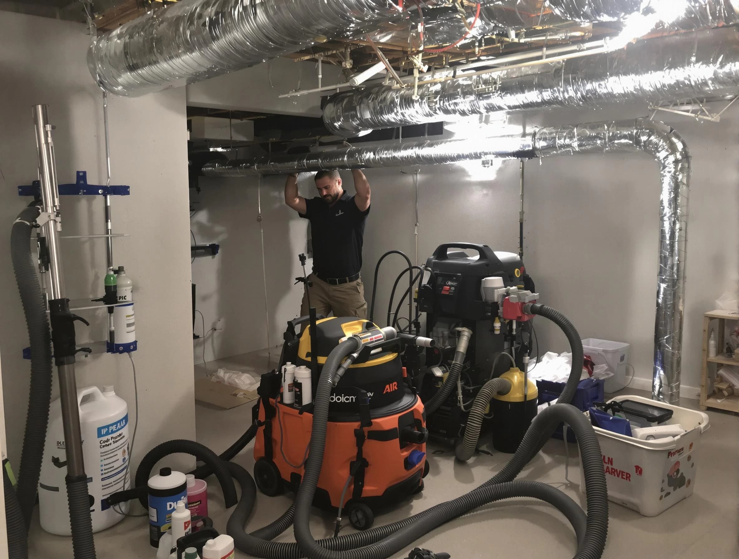 North Druid Hills Air Duct Cleaning specialist performing professional mold removal from air ducts using safety equipment in North Druid Hills