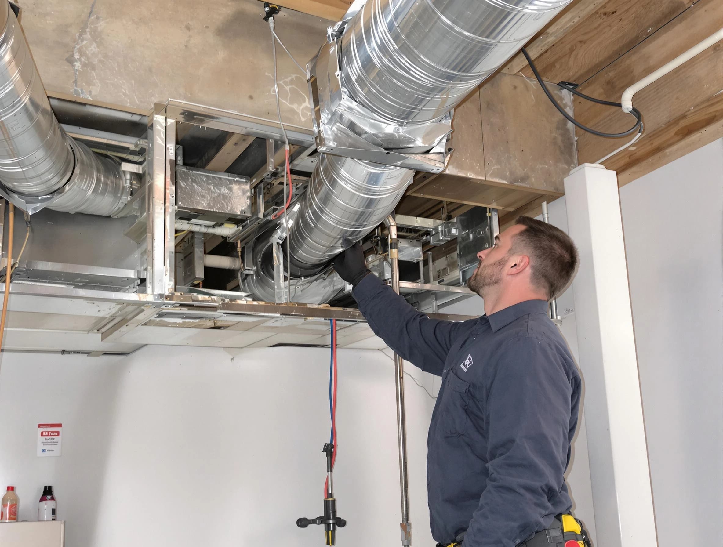 North Druid Hills Air Duct Cleaning technician performing professional air duct repair using specialized tools in North Druid Hills