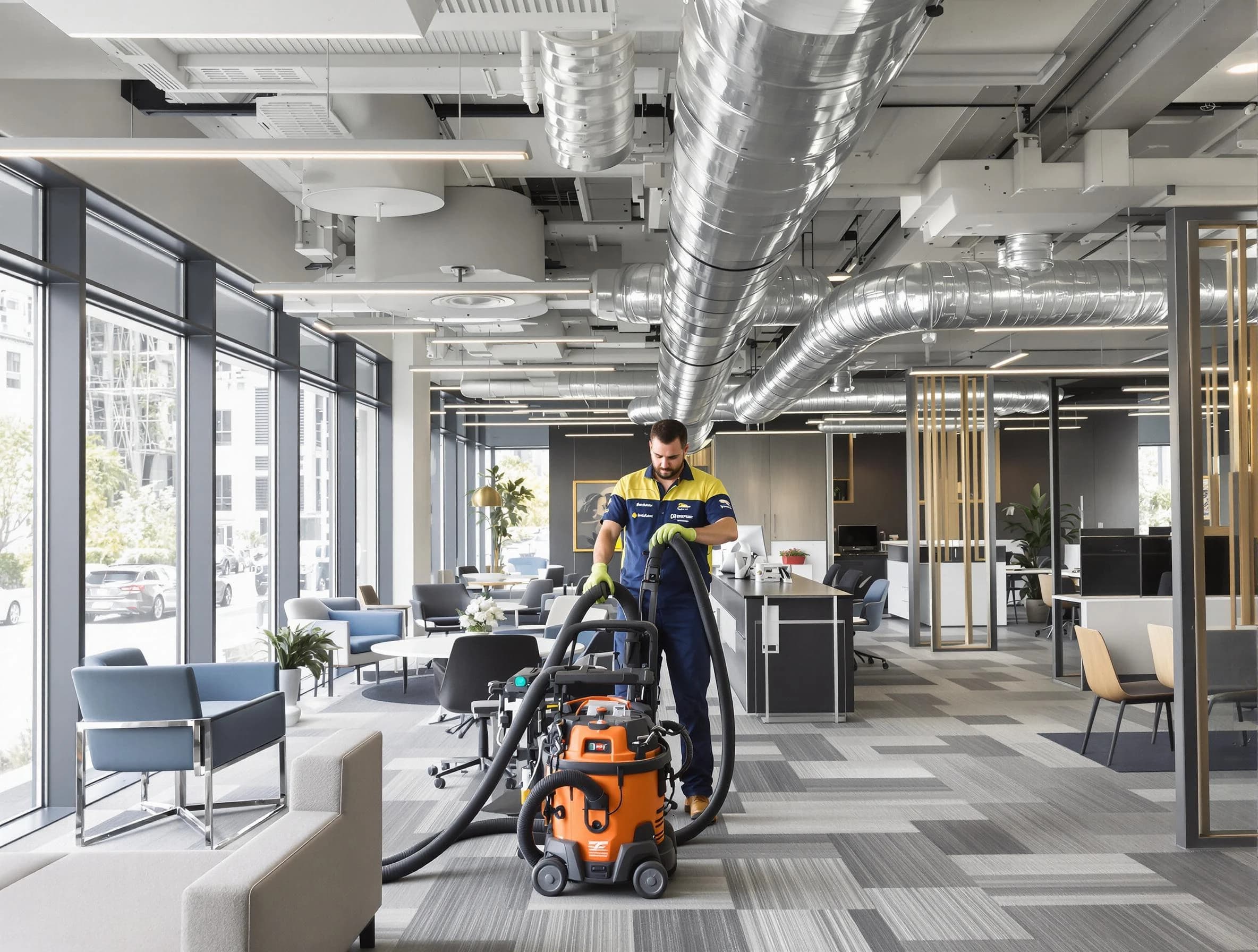 North Druid Hills Air Duct Cleaning team performing thorough commercial duct cleaning at a North Druid Hills business center